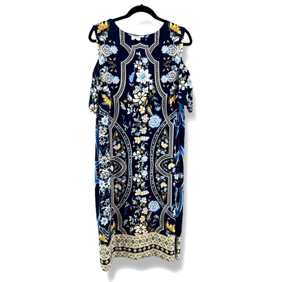 JM Collection Floral Print Crystals Cold Shoulder Shift Dress Size 3X 22 24 Plus - Picture 4 of 7